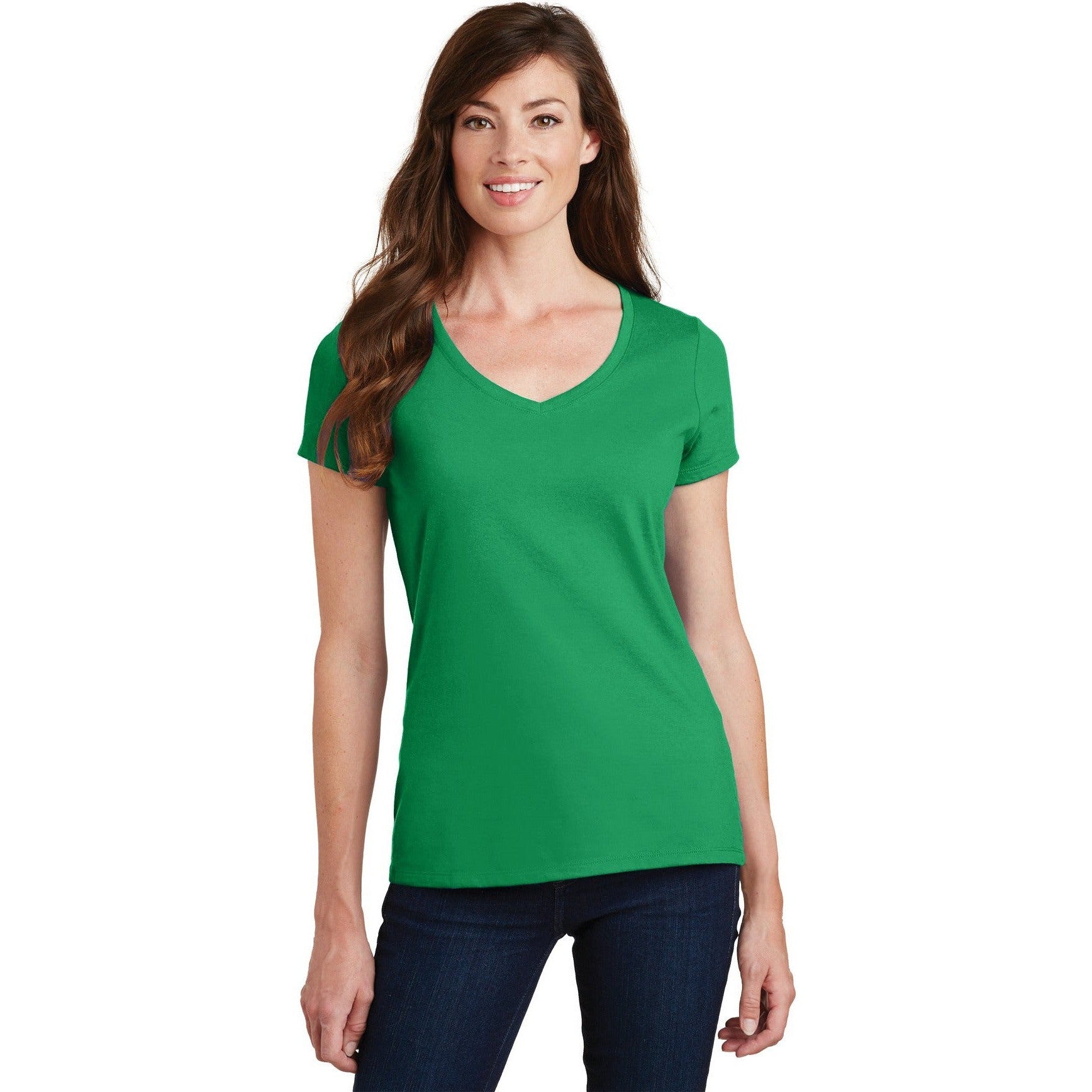 no-logo CLOSEOUT - Port & Company Ladies Fan Favorite V-Neck Tee-Port & Company-Athletic Kelly-XS-Thread Logic