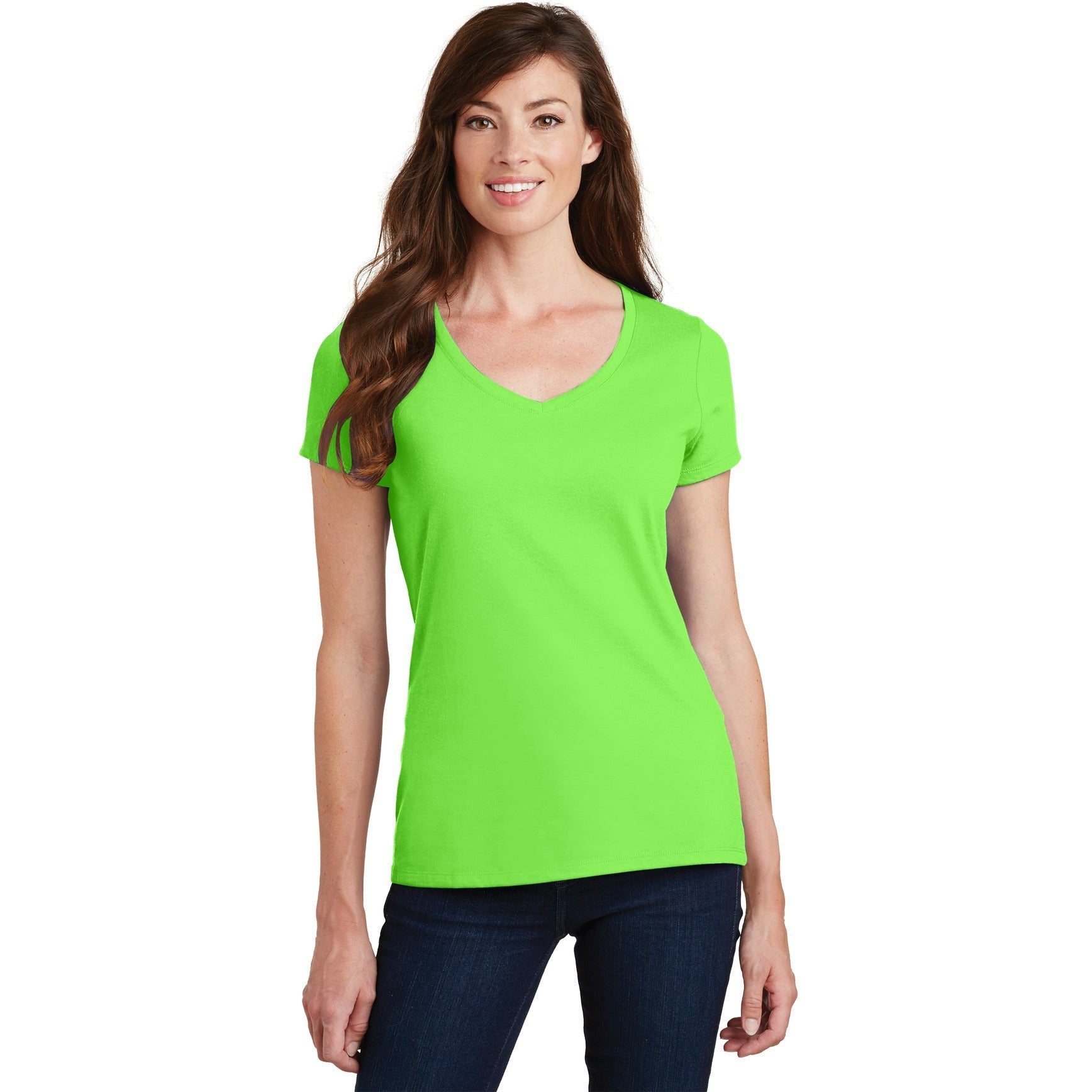 no-logo CLOSEOUT - Port & Company Ladies Fan Favorite V-Neck Tee-Port & Company-Flash Green-XS-Thread Logic