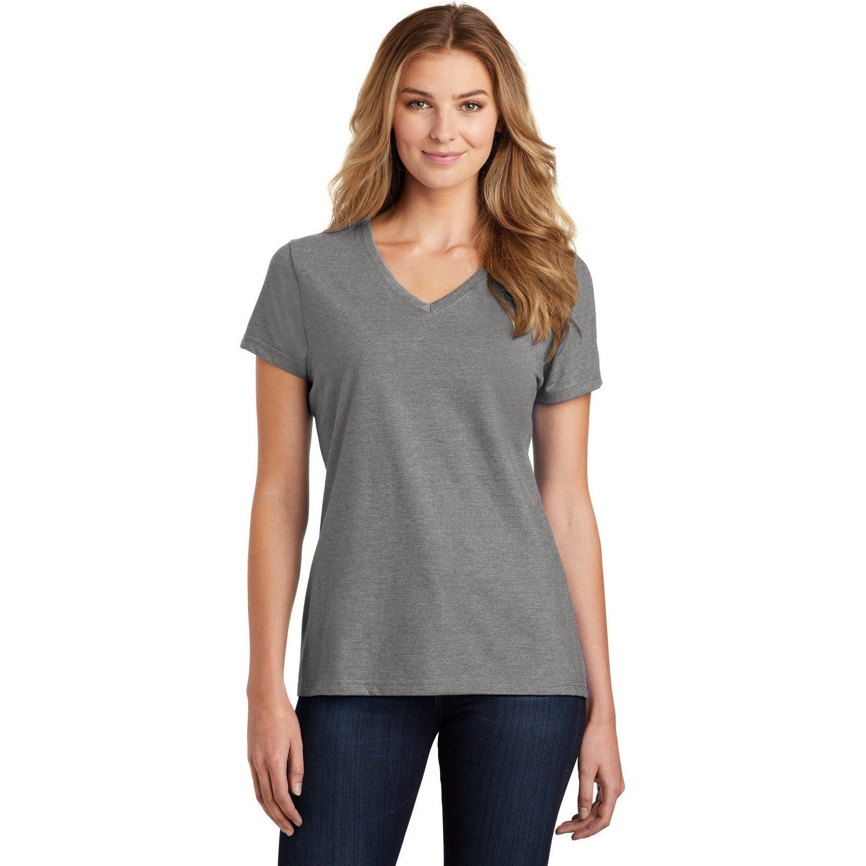 no-logo CLOSEOUT - Port & Company Ladies Fan Favorite Blend V-Neck Tee-Port & Company-Ash-XL-Thread Logic