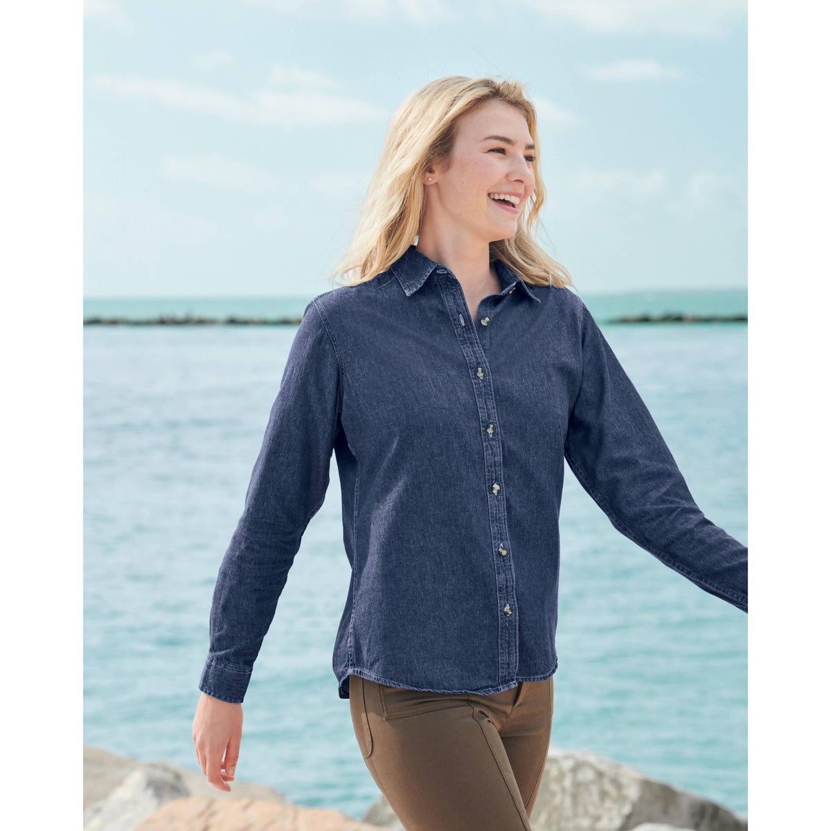 no-logo Port & Company Women's Denim Shirt-Dress Shirts-Port & Company-Thread Logic