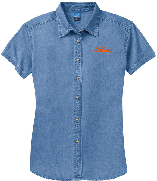 【NERDY】 Denim short sleeve shirt set /追跡付 Joe's USA Ladies Short Sleeve Value Denim Shirt-XS-Dark Blue
