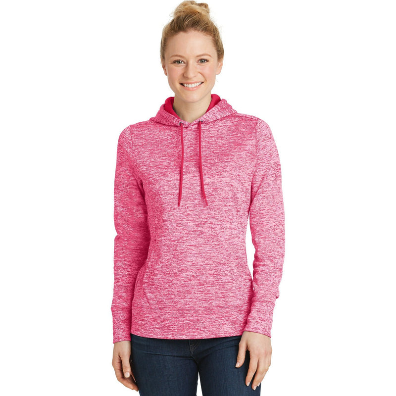 no-logo CLOSEOUT - Sport-Tek Ladies PosiCharge Electric Heather Fleece Hooded Pullover-Sport-Tek-Power Pink Electric-XS-Thread Logic