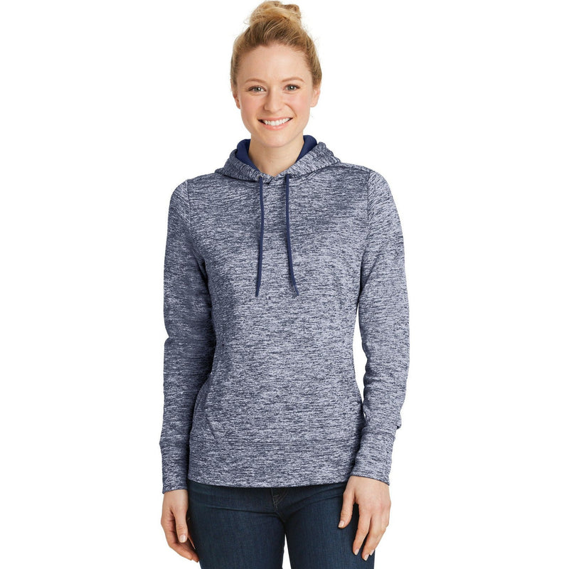 no-logo CLOSEOUT - Sport-Tek Ladies PosiCharge Electric Heather Fleece Hooded Pullover-Sport-Tek-True Navy Electric-XS-Thread Logic