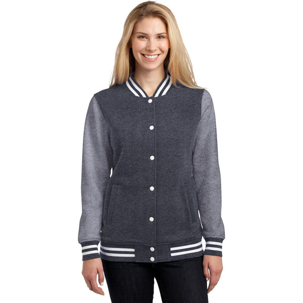 no-logo CLOSEOUT - Sport-Tek Ladies Fleece Letterman Jacket-Sport-Tek-Graphite Heather/Vintage Heather-XL-Thread Logic