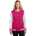 no-logo CLOSEOUT - Sport-Tek Ladies Fleece Letterman Jacket-Sport-Tek-Pink Raspberry/White-4XL-Thread Logic