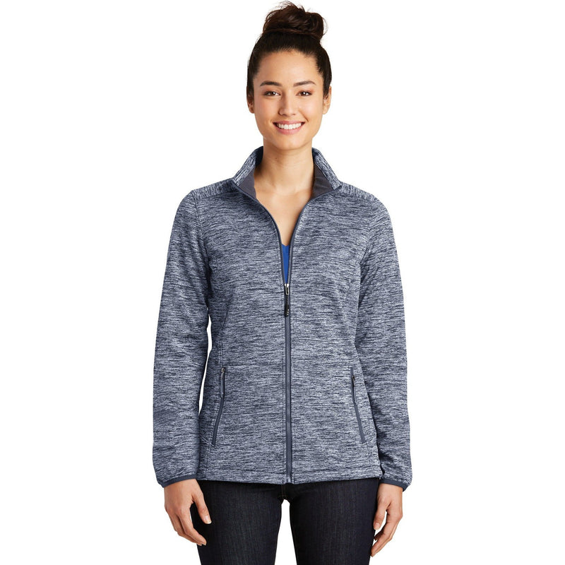 no-logo CLOSEOUT - Sport-Tek Ladies PosiCharge Electric Heather Soft Shell Jacket-Sport-Tek-True Navy Electric-M-Thread Logic