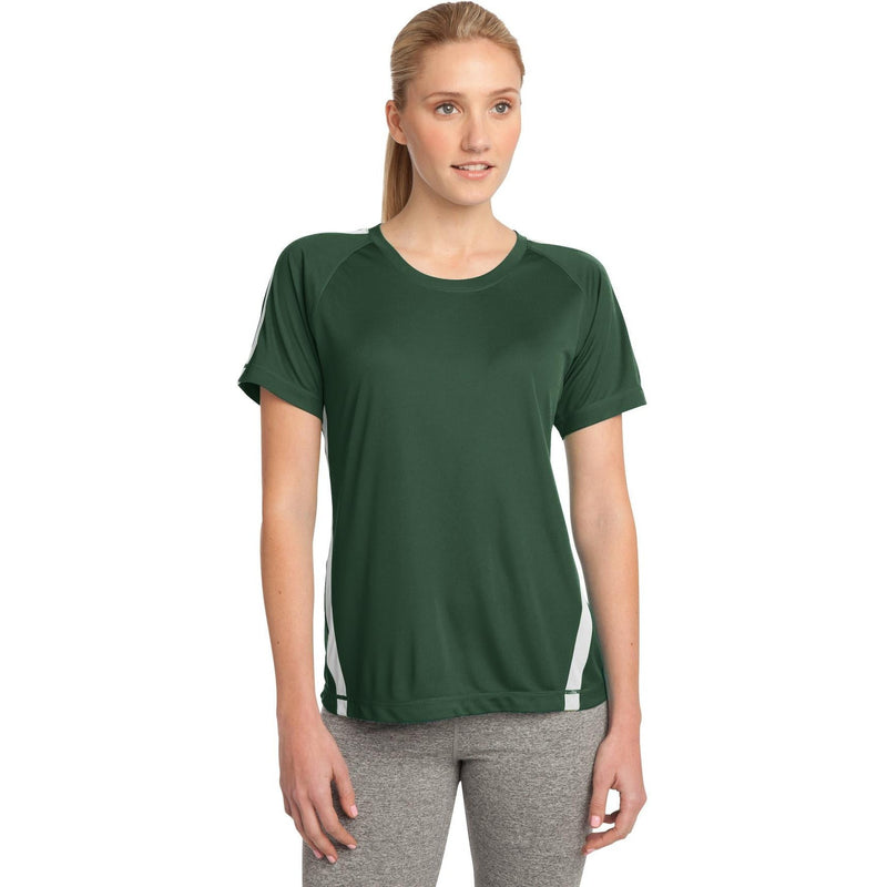 no-logo CLOSEOUT - Sport-Tek Ladies Colorblock PosiCharge Competitor Tee-Sport-Tek-Forest Green/White-XS-Thread Logic