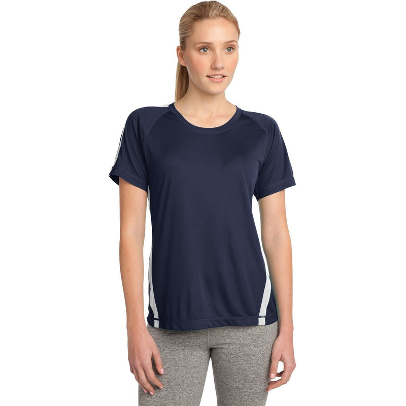 no-logo CLOSEOUT - Sport-Tek Ladies Colorblock PosiCharge Competitor Tee-Sport-Tek-True Navy/White-XS-Thread Logic