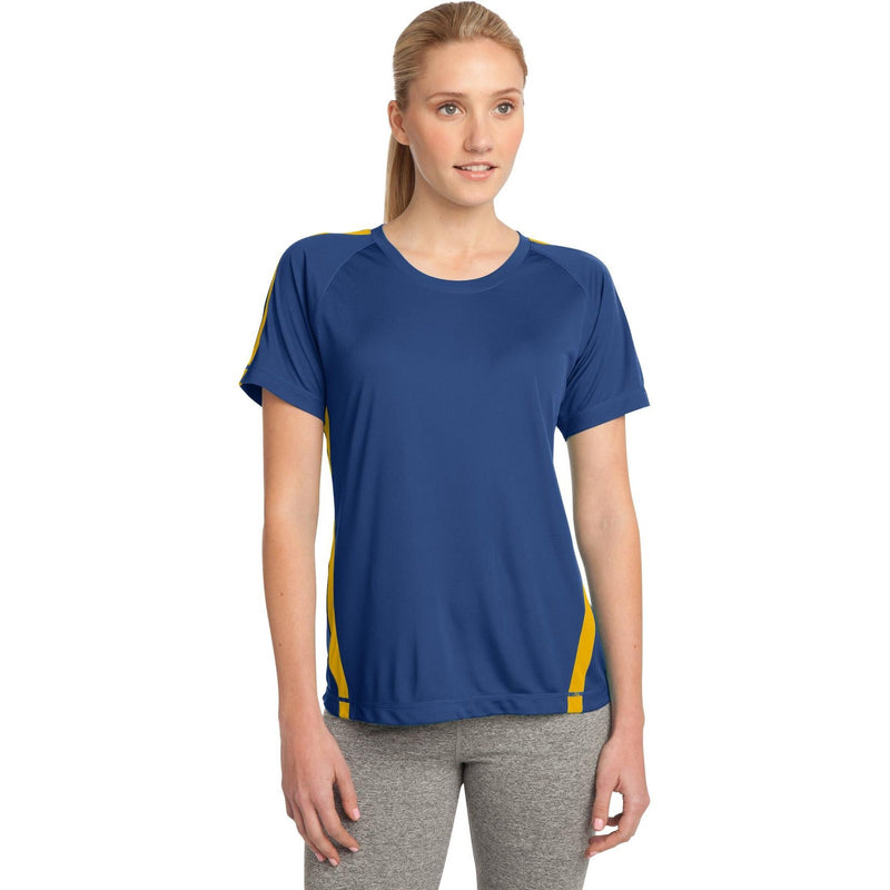 no-logo CLOSEOUT - Sport-Tek Ladies Colorblock PosiCharge Competitor Tee-Sport-Tek-True Royal/Gold-XL-Thread Logic