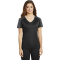 no-logo CLOSEOUT - Sport-Tek Ladies PosiCharge Competitor Sleeve-Blocked V-Neck Tee-Sport-Tek-Black/Iron Grey-XS-Thread Logic