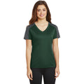 no-logo CLOSEOUT - Sport-Tek Ladies PosiCharge Competitor Sleeve-Blocked V-Neck Tee-Sport-Tek-Forest Green/Iron Grey-XS-Thread Logic