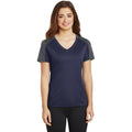 no-logo CLOSEOUT - Sport-Tek Ladies PosiCharge Competitor Sleeve-Blocked V-Neck Tee-Sport-Tek-True Navy/Iron Grey-XS-Thread Logic