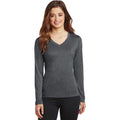 no-logo CLOSEOUT - Sport-Tek Ladies Long Sleeve Heather Contender V-Neck Tee-Sport-Tek-Graphite Heather-4XL-Thread Logic