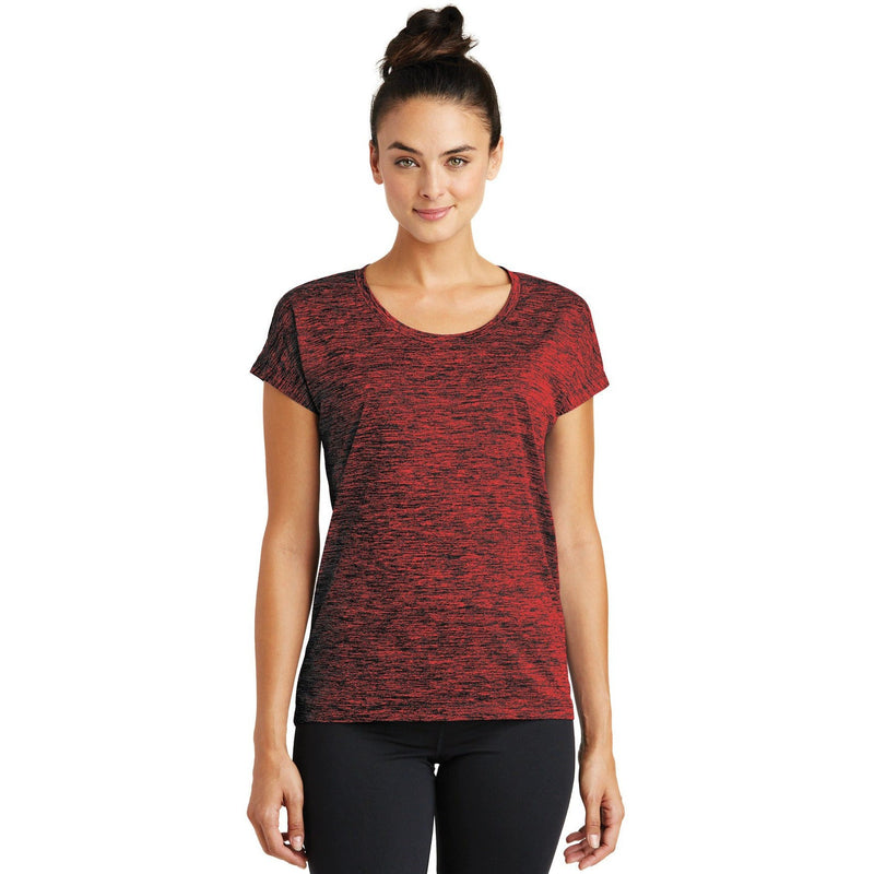 no-logo CLOSEOUT - Sport-Tek Ladies PosiCharge Electric Heather Sporty Tee-Sport-Tek-Deep Red-Black Electric-L-Thread Logic