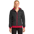 no-logo CLOSEOUT - Sport-Tek Ladies Embossed Hooded Wind Jacket-Sport-Tek-Black/True Red-L-Thread Logic