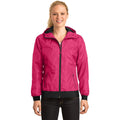 no-logo CLOSEOUT - Sport-Tek Ladies Embossed Hooded Wind Jacket-Sport-Tek-Pink Raspberry/Black-S-Thread Logic