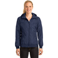 no-logo CLOSEOUT - Sport-Tek Ladies Embossed Hooded Wind Jacket-Sport-Tek-True Navy/True Navy-L-Thread Logic