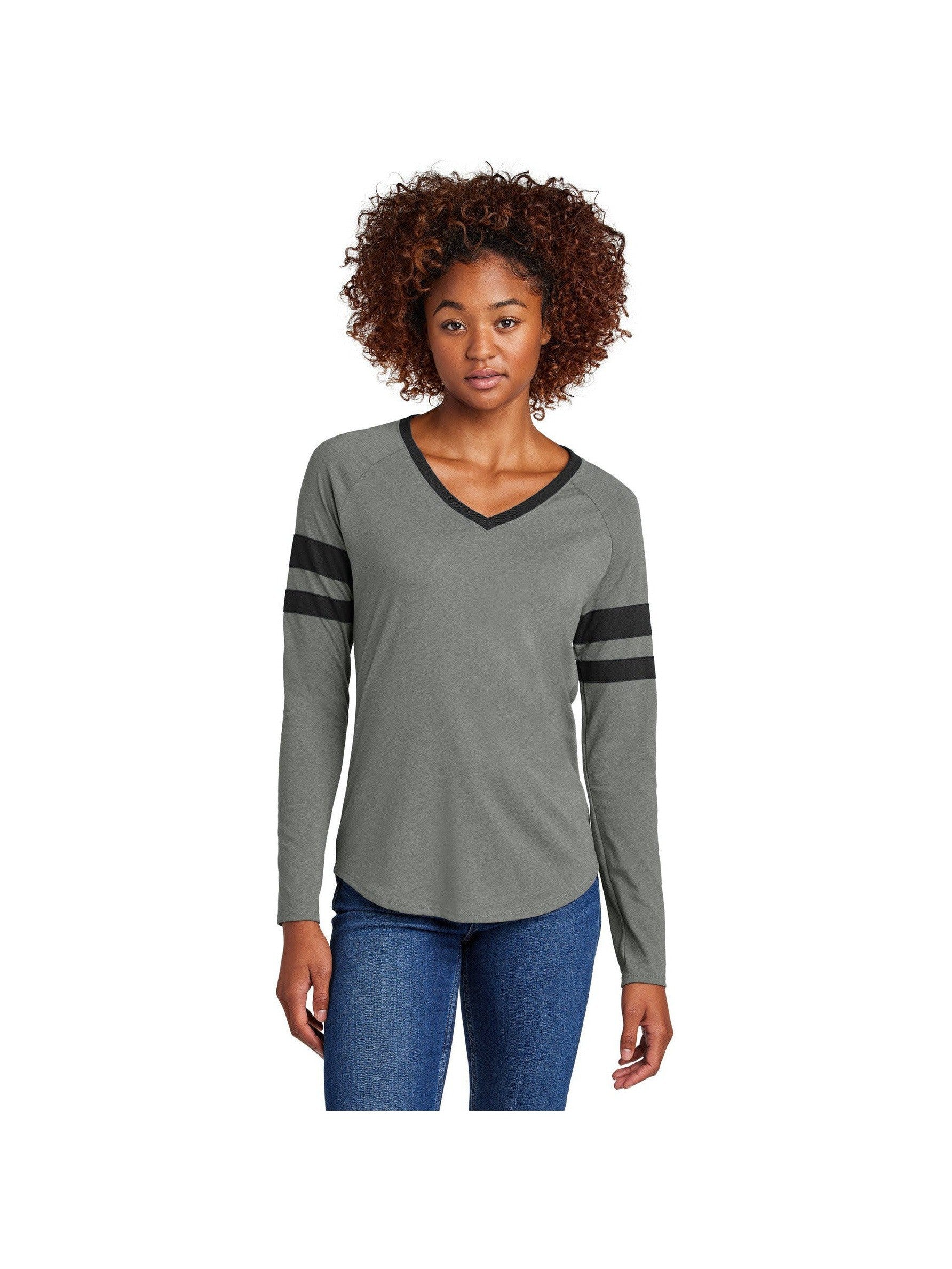 no-logo Sport-Tek Ladies Halftime Stripe Long Sleeve V-Neck Tee-Sport-Tek-Thread Logic