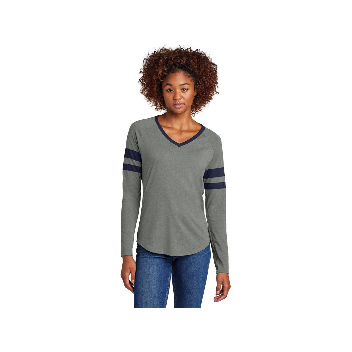 no-logo Sport-Tek Ladies Halftime Stripe Long Sleeve V-Neck Tee-Sport-Tek-Thread Logic