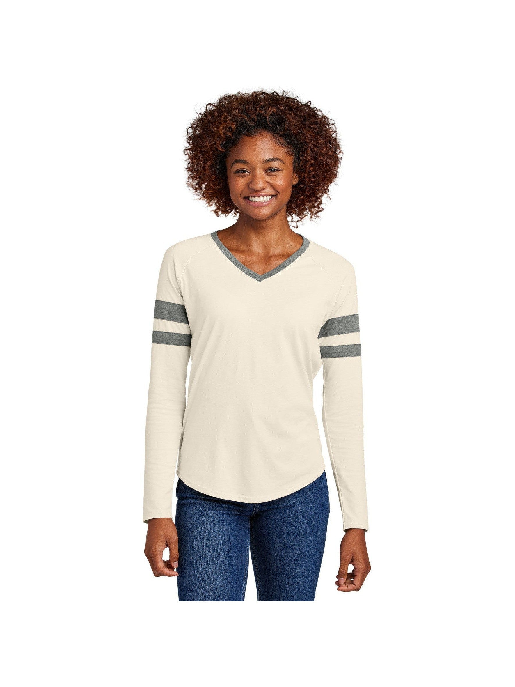 no-logo Sport-Tek Ladies Halftime Stripe Long Sleeve V-Neck Tee-Sport-Tek-Thread Logic