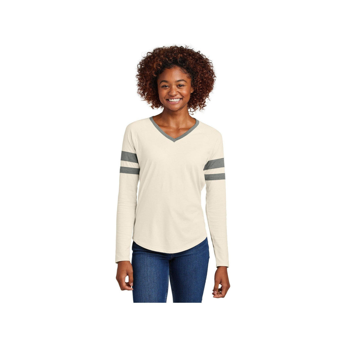 no-logo Sport-Tek Ladies Halftime Stripe Long Sleeve V-Neck Tee-Sport-Tek-Thread Logic