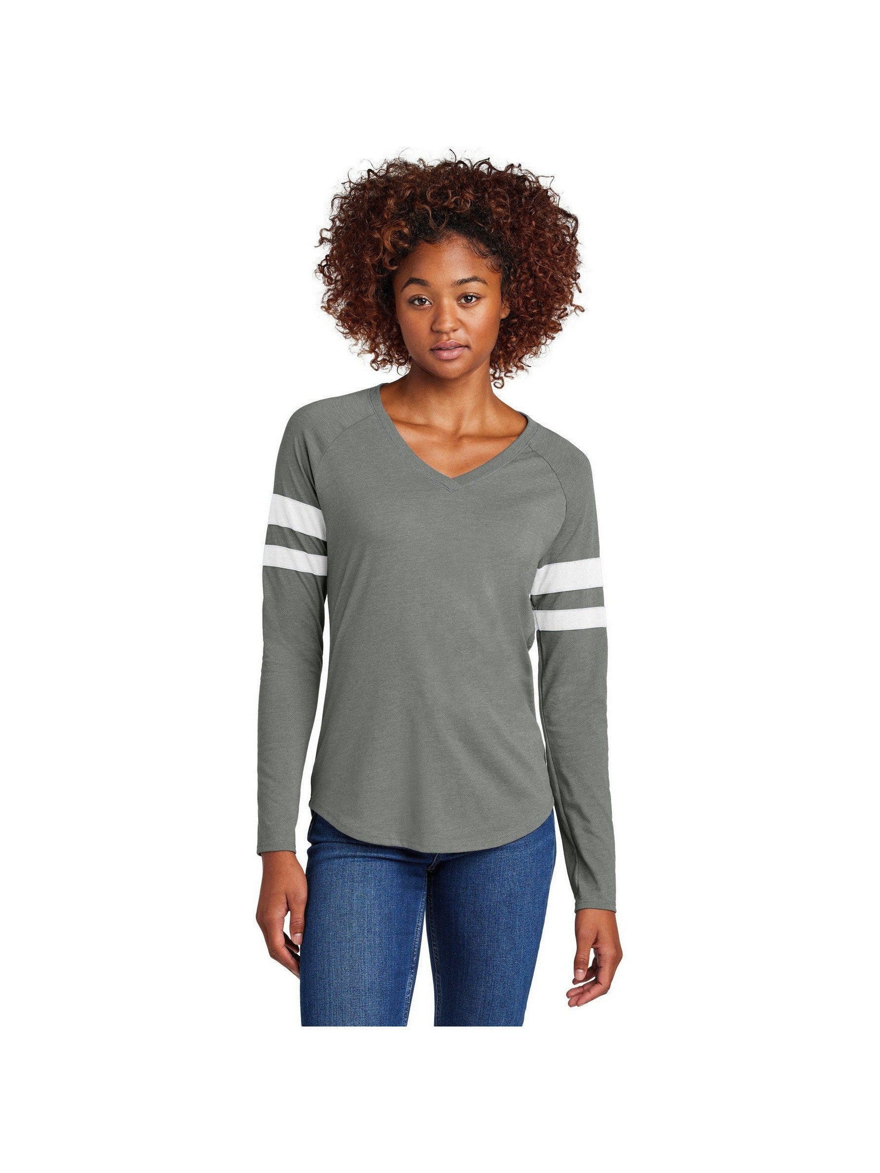 no-logo Sport-Tek Ladies Halftime Stripe Long Sleeve V-Neck Tee-Sport-Tek-Thread Logic