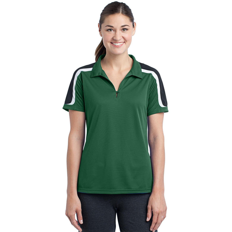 no-logo CLOSEOUT - Sport-Tek Ladies Tricolor Shoulder Micropique Sport-Wick Polo-Sport-Tek-Forest Green/Black/White-4XL-Thread Logic