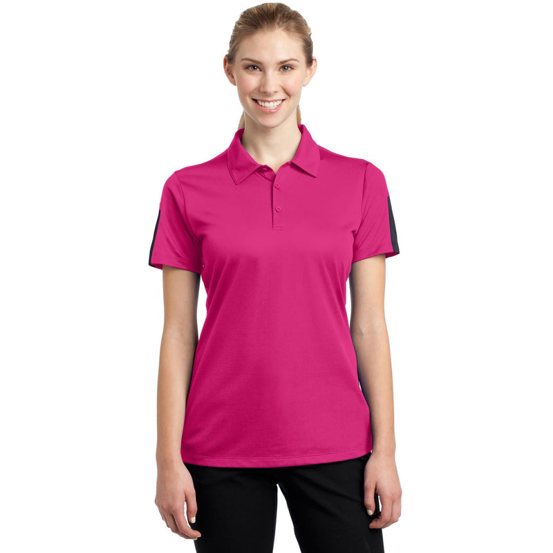 no-logo CLOSEOUT - Sport-Tek Ladies PosiCharge Active Textured Colorblock Polo-Sport-Tek-Pink Raspberry/Grey-XS-Thread Logic