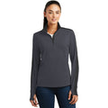 no-logo CLOSEOUT - Sport-Tek Ladies Sport-Wick Textured Colorblock 1/4-Zip Pullover-Sport-Tek-Iron Grey/Black-XS-Thread Logic