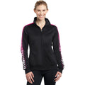 no-logo CLOSEOUT - Sport-Tek Ladies Dot Sublimation Tricot Track Jacket-Sport-Tek-Black/Pink Raspberry-S-Thread Logic