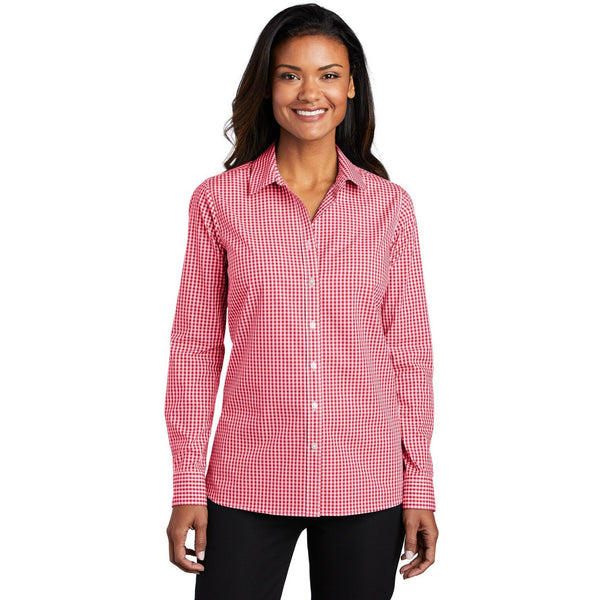 no-logo CLOSEOUT - Port Authority Ladies Broadcloth Gingham Easy Care Shirt-Port Authority-Rich Red/White-L-Thread Logic