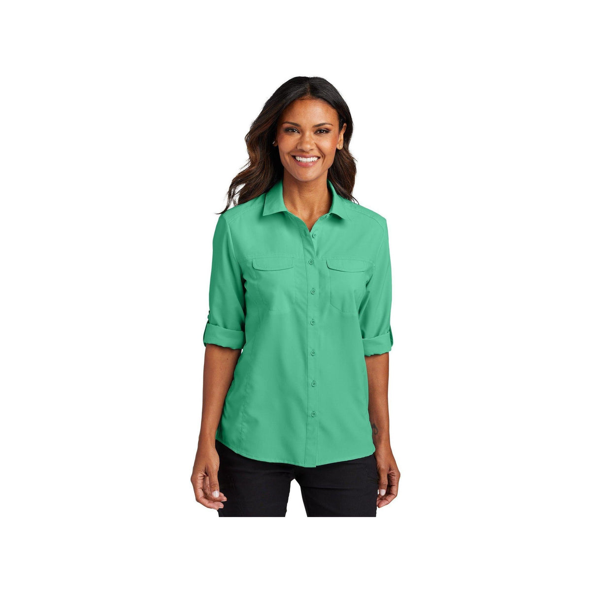 no-logo Port Authority Ladies Long Sleeve UV Daybreak Shirt-Port Authority-Thread Logic