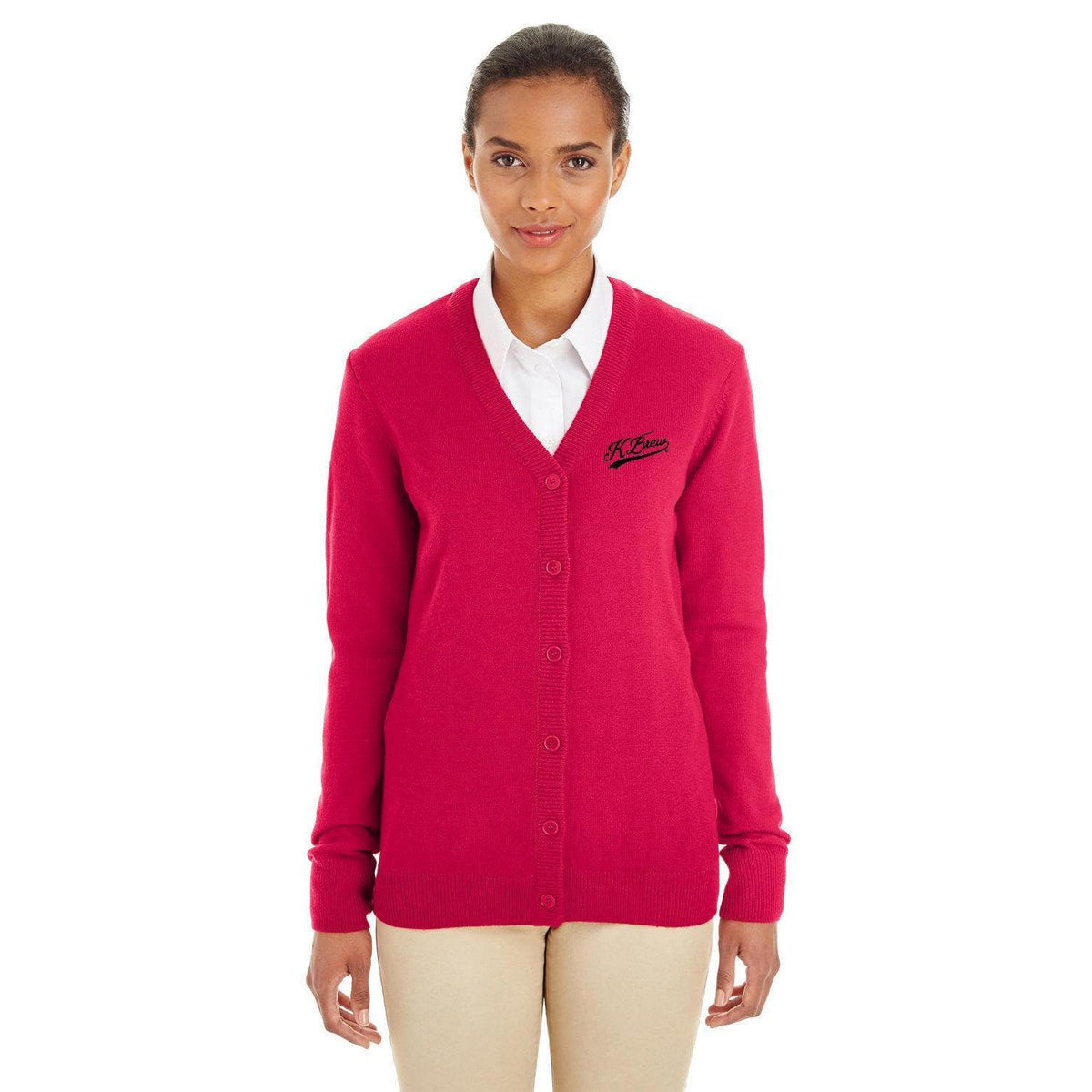 no-logo Harriton Women's Pilbloc V-Neck Button Cardigan Sweater-Sweaters-Harriton-Thread Logic