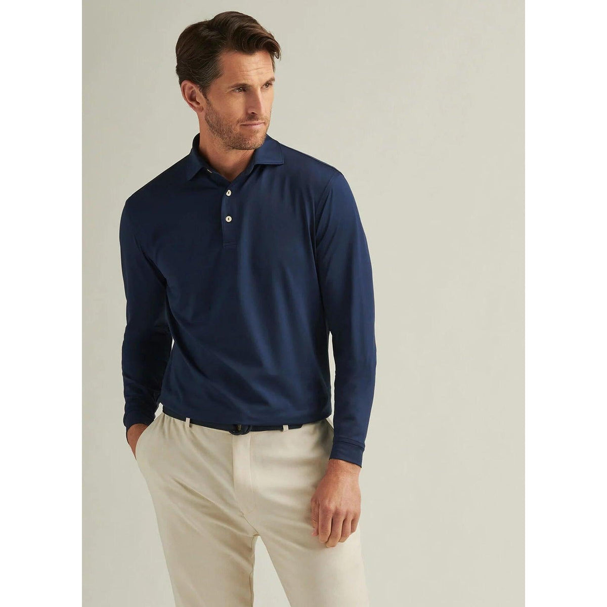 no-logo Peter Millar Solid Long Sleeve Performance Jersey Polo-Peter Millar-Thread Logic