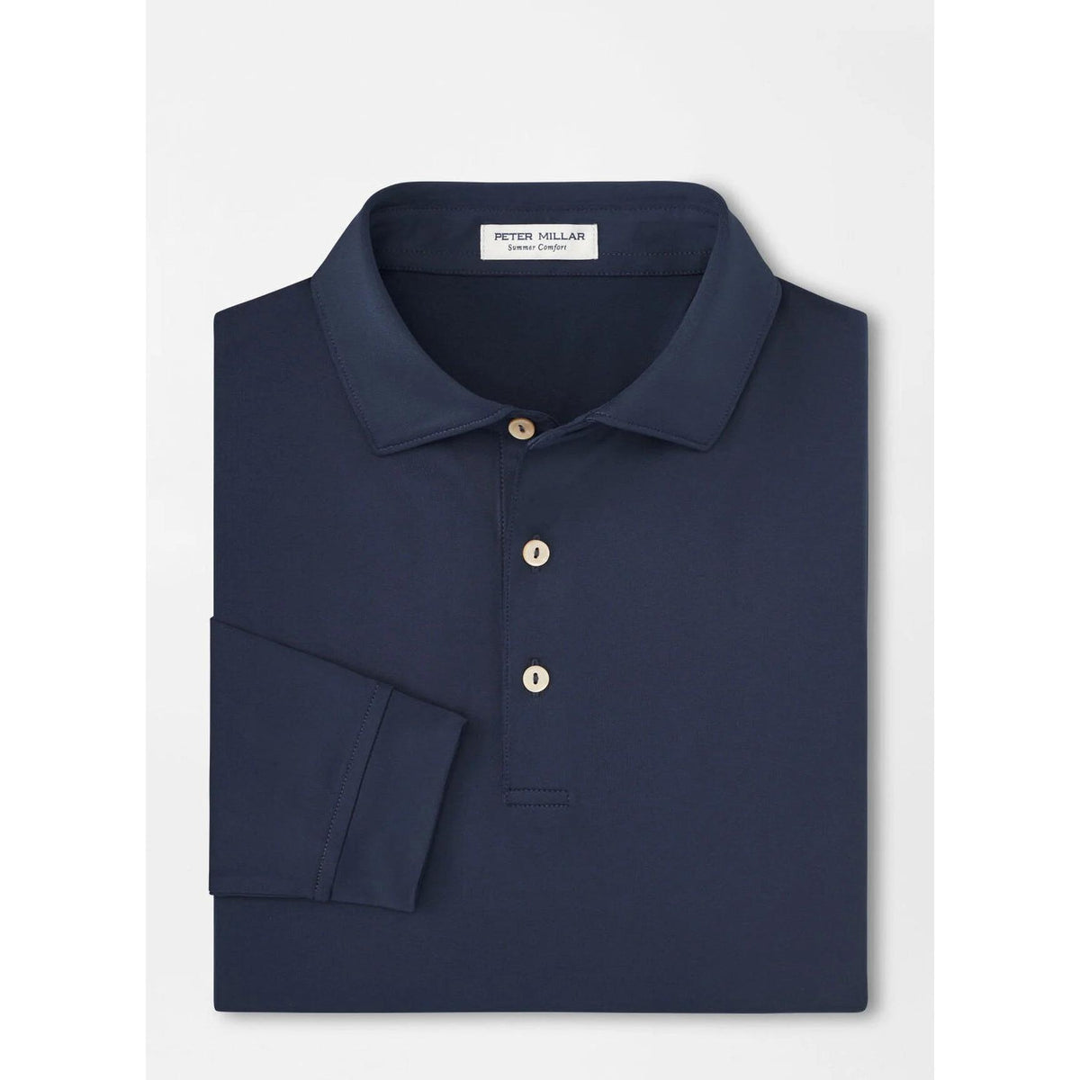 no-logo Peter Millar Solid Long Sleeve Performance Jersey Polo-Peter Millar-Navy-S-*Specialty Item* (may take longer to process and ship separately)-Thread Logic