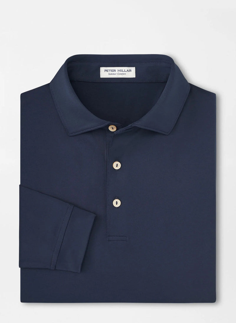 no-logo Peter Millar Solid Long Sleeve Performance Jersey Polo-Peter Millar-Navy-S-*Specialty Item* (may take longer to process and ship separately)-Thread Logic