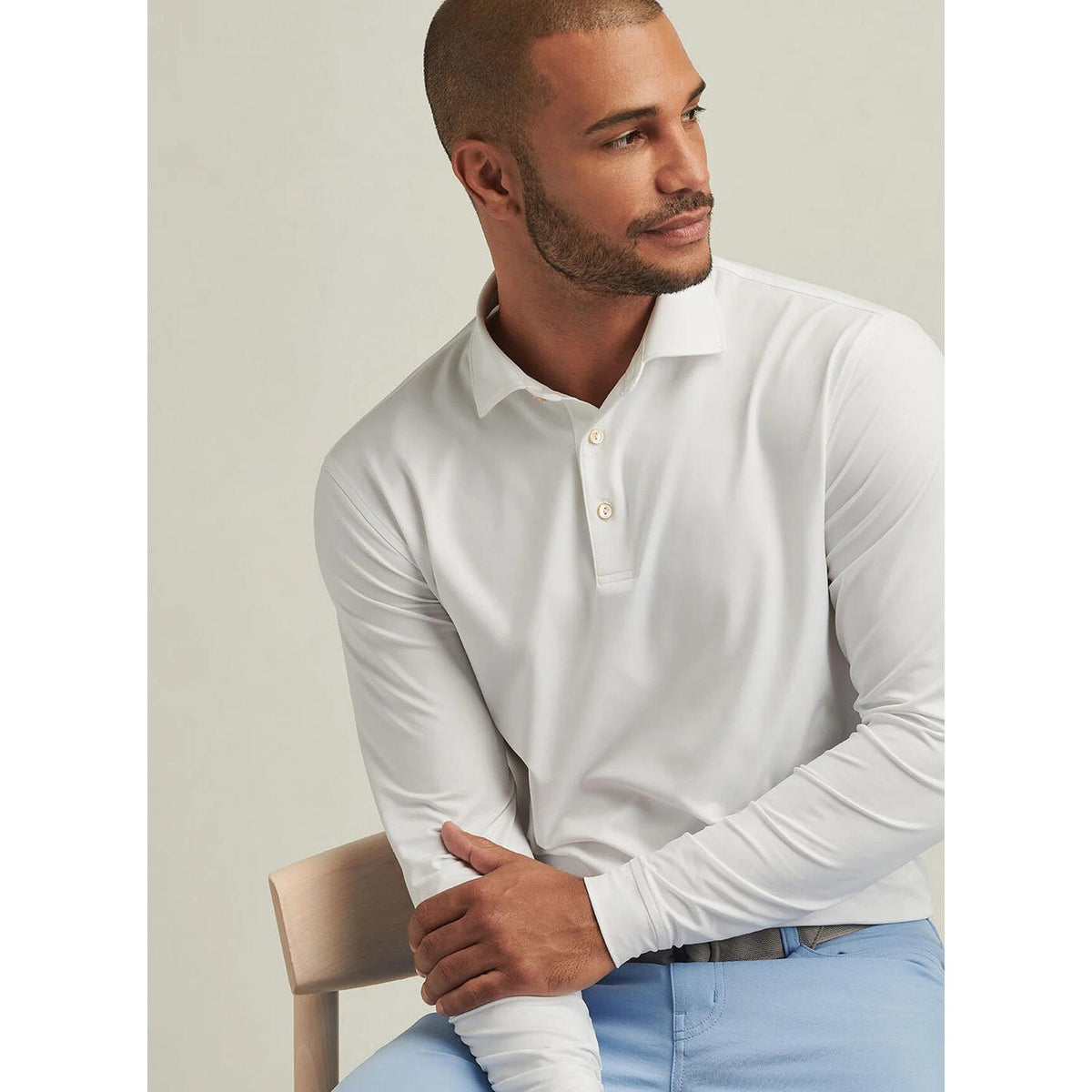 no-logo Peter Millar Solid Long Sleeve Performance Jersey Polo-Peter Millar-Thread Logic