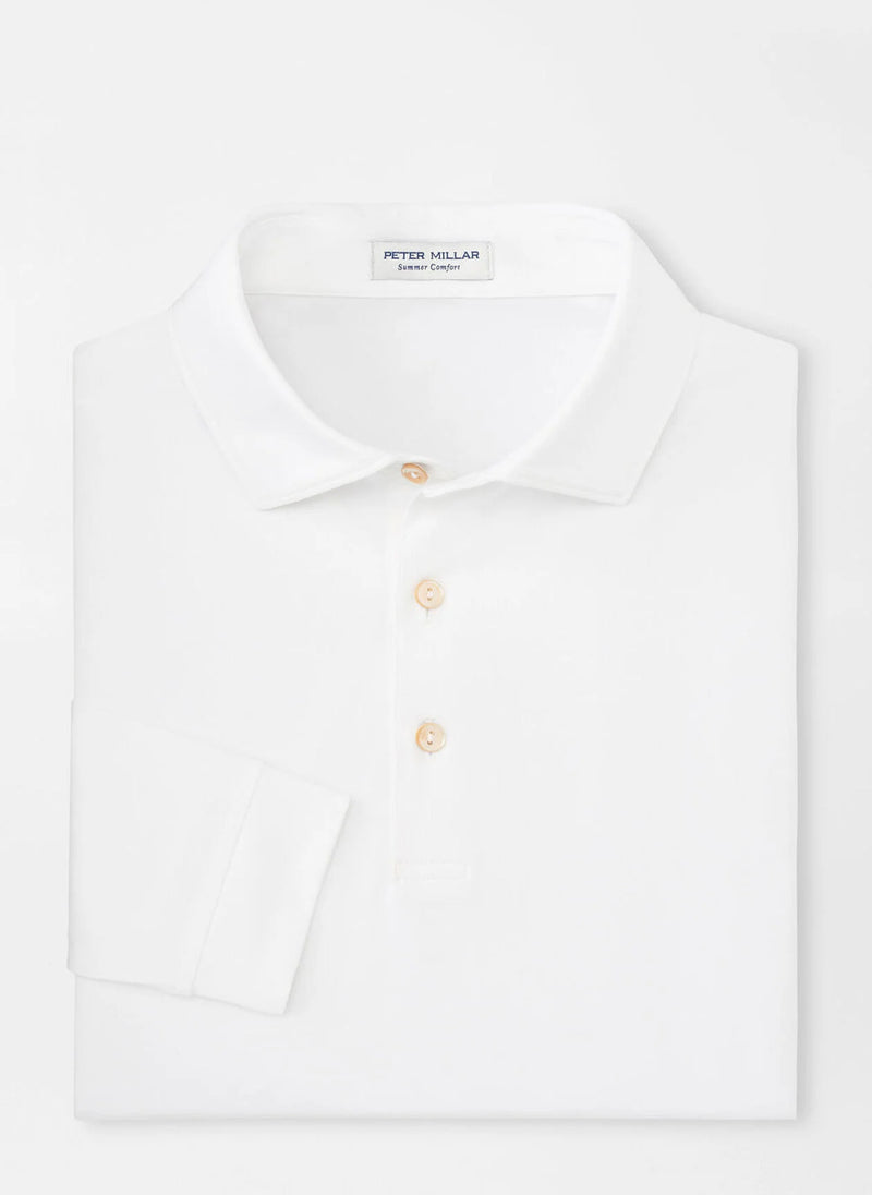 no-logo Peter Millar Solid Long Sleeve Performance Jersey Polo-Peter Millar-White-S-*Specialty Item* (may take longer to process and ship separately)-Thread Logic