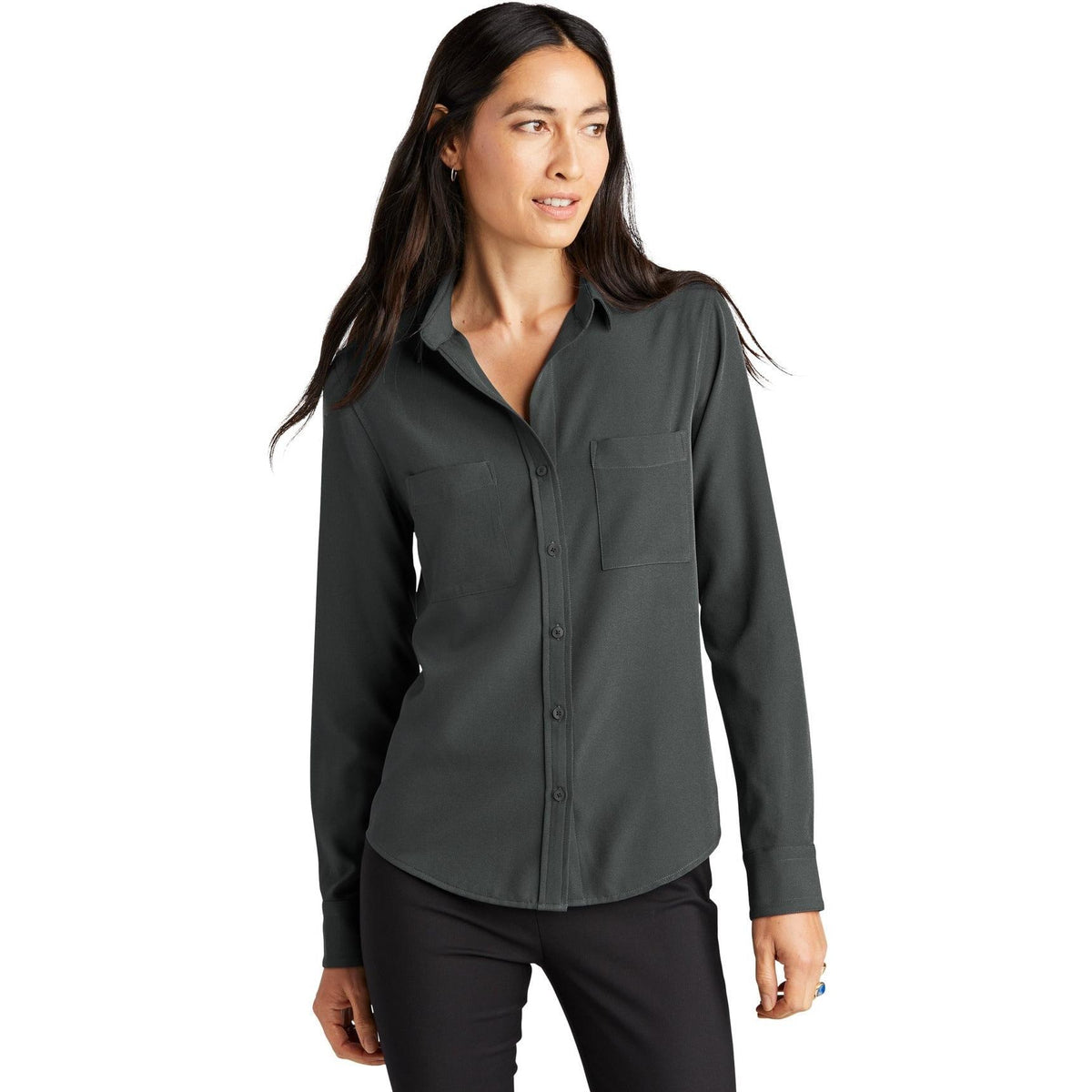no-logo MERCER+METTLE Ladies Stretch Crepe Long Sleeve Camp Blouse-Regular-Mercer Mettle-Thread Logic
