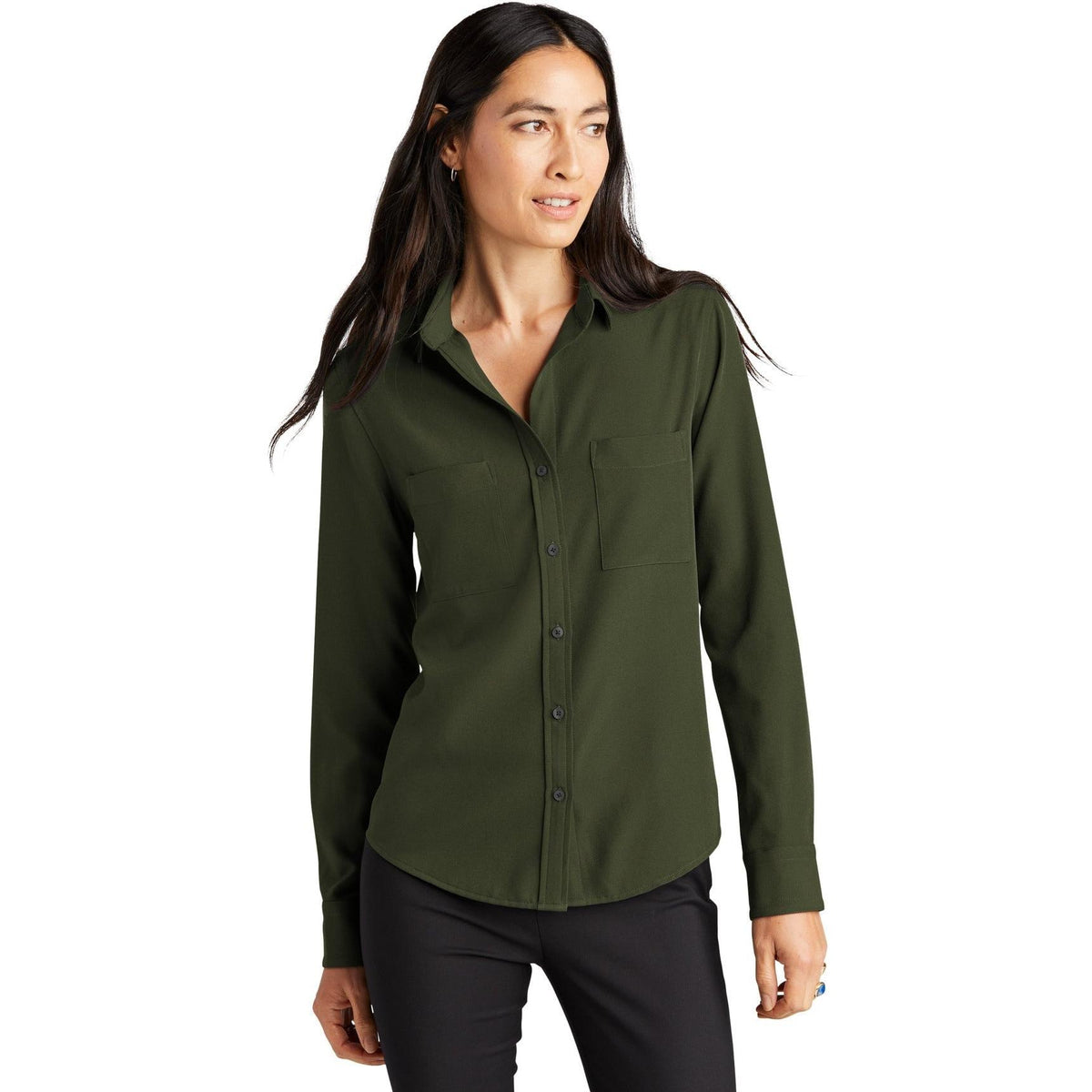 no-logo MERCER+METTLE Ladies Stretch Crepe Long Sleeve Camp Blouse-Regular-Mercer Mettle-Thread Logic