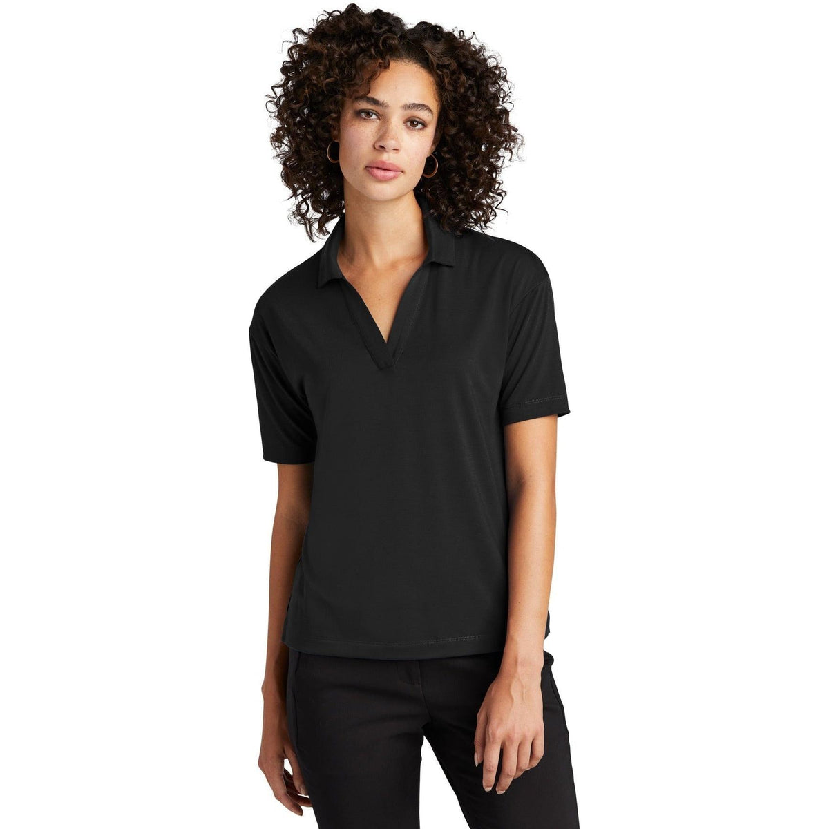 no-logo MERCER+METTLE Ladies Stretch Jersey Polo-Regular-Mercer Mettle-Deep Black-S-Thread Logic