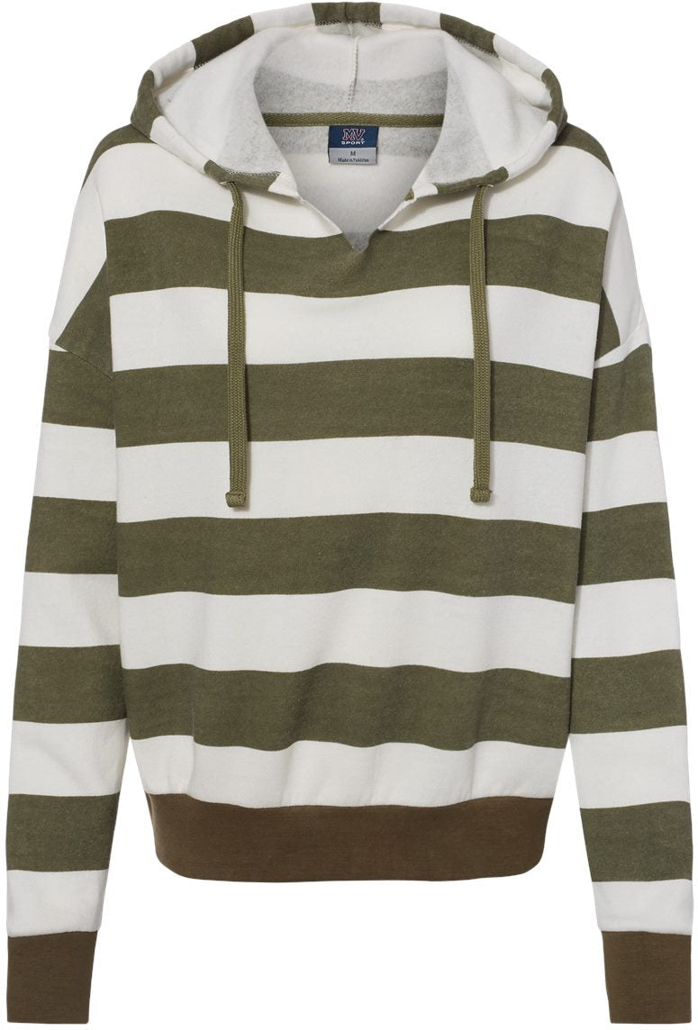 MV Sport Ladies Striped Fleece Boxy Hooded Sweatshirt