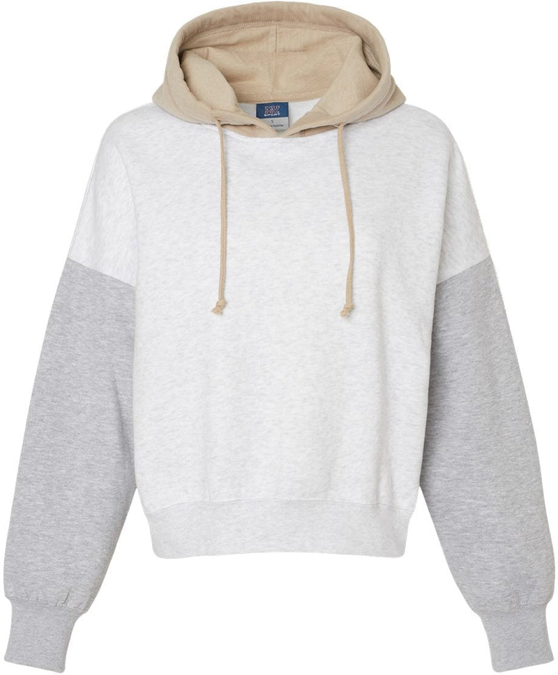 MV Sport Ladies Sueded Fleece Colorblocked Crop Hooded Sweatshirt-Apparel-MV Sport-Heather-M-Thread Logic