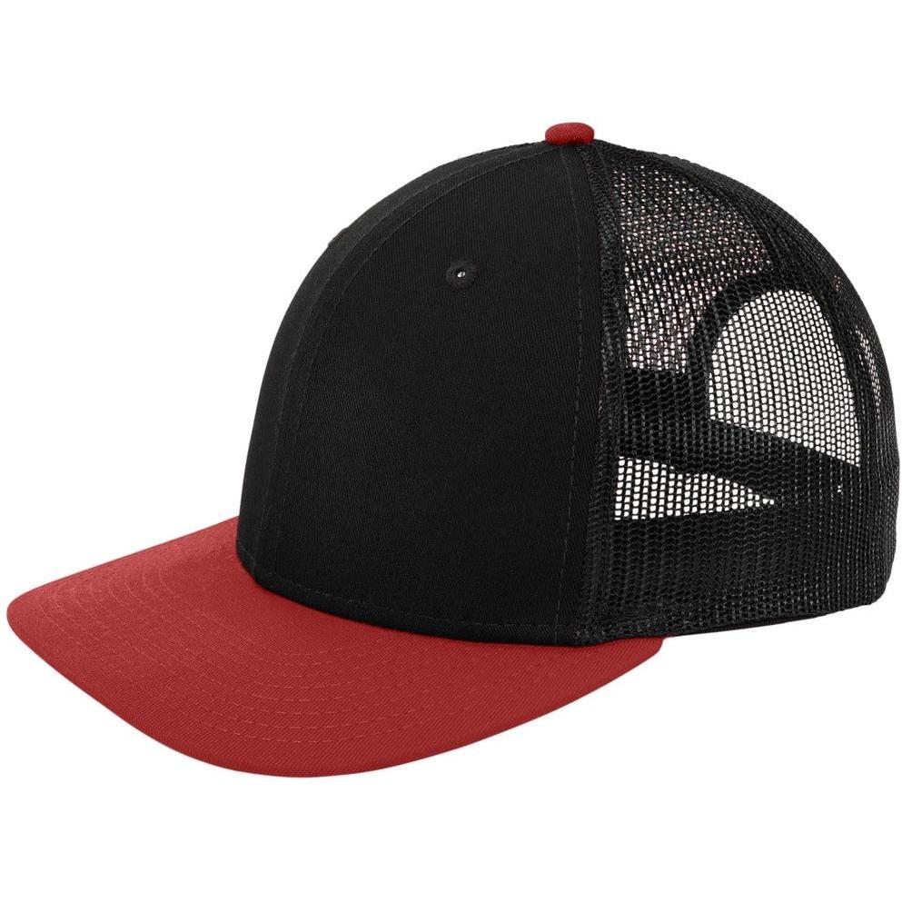 no-logo New Era Snapback Low Profile Trucker Cap-Headwear-New Era-Black/ Scarlet-OSFA-Thread Logic