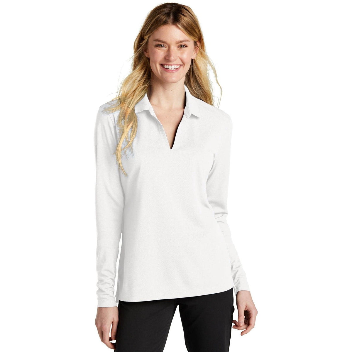 no-logo NIKE Ladies Dri-FIT Micro Pique 2.0 Long Sleeve Polo-Regular-NIKE-Thread Logic