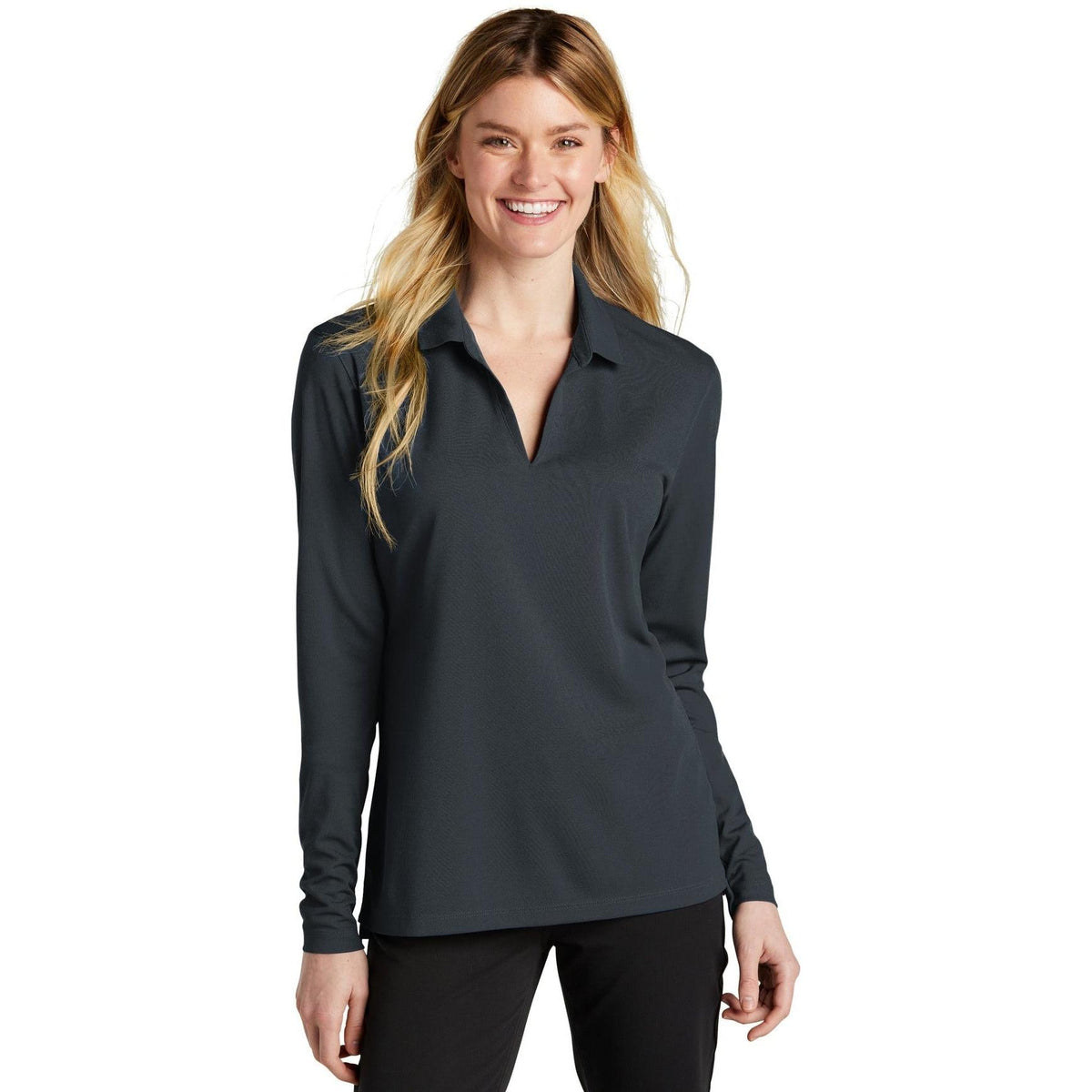 no-logo NIKE Ladies Dri-FIT Micro Pique 2.0 Long Sleeve Polo-Regular-NIKE-Thread Logic