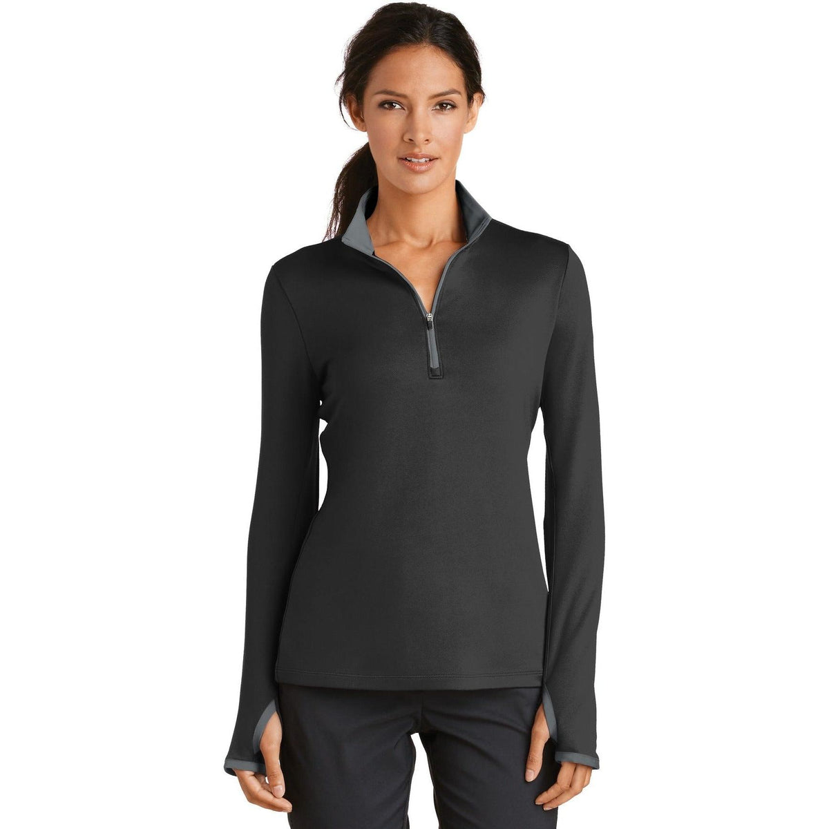 no-logo NIKE Ladies Dri-FIT Stretch 1/2-Zip Cover-Up-Regular-NIKE-Thread Logic