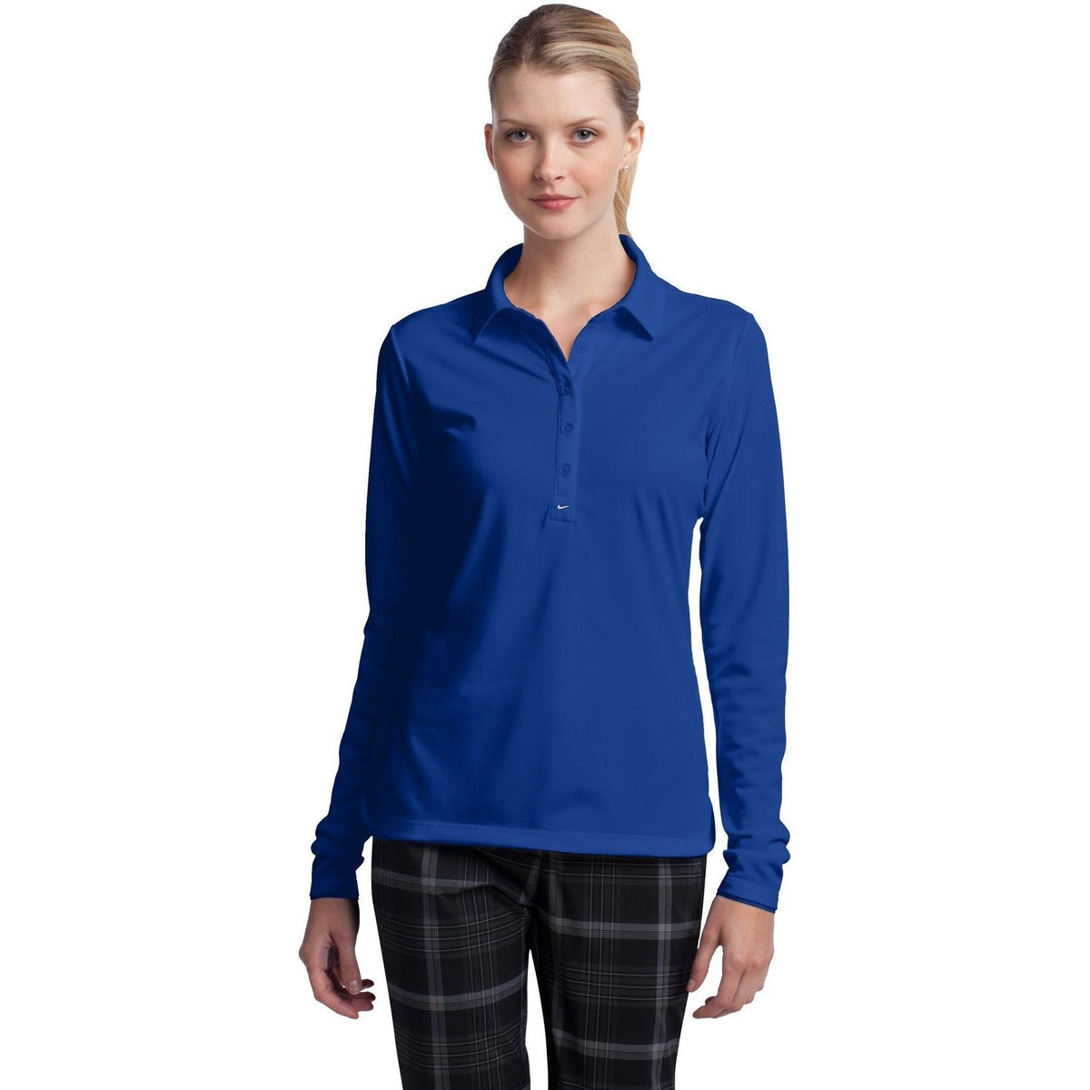no-logo NIKE Women's Long Sleeve Dri-FIT Stretch Tech Polo-Polos-Nike-Thread Logic