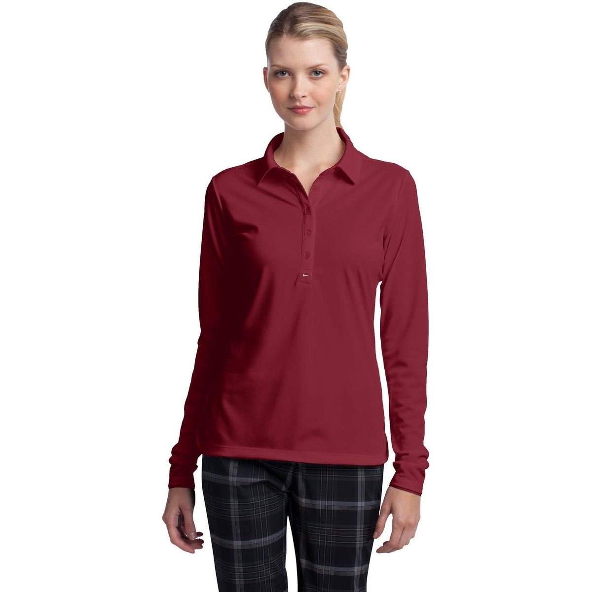 no-logo NIKE Women's Long Sleeve Dri-FIT Stretch Tech Polo-Polos-Nike-Thread Logic