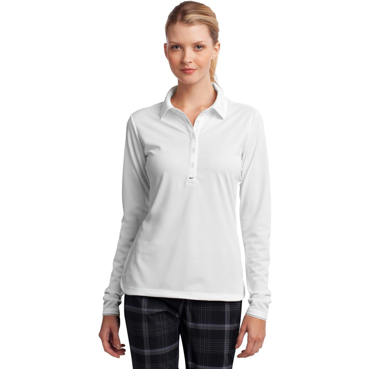 no-logo NIKE Women's Long Sleeve Dri-FIT Stretch Tech Polo-Polos-Nike-Thread Logic